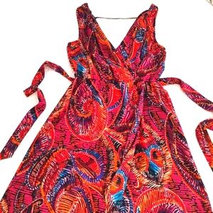 London Times Multicolor Sleeveless High Low Split Front Maxi Dress/ Size 10